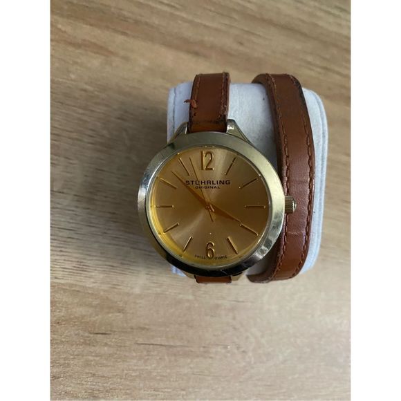 Stuhrling Soiree Deauville 23K Gold Fused SS Sport Watch, Leather Wrap Band - Picture 5 of 12